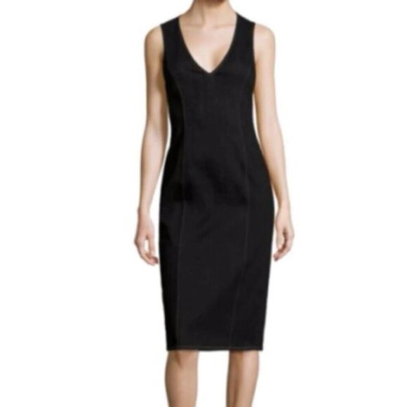 Polo Ralph Lauren Denim Dress 2 Black Sheath V Neck Sleeveless Stretch Bodycon - Picture 1 of 7